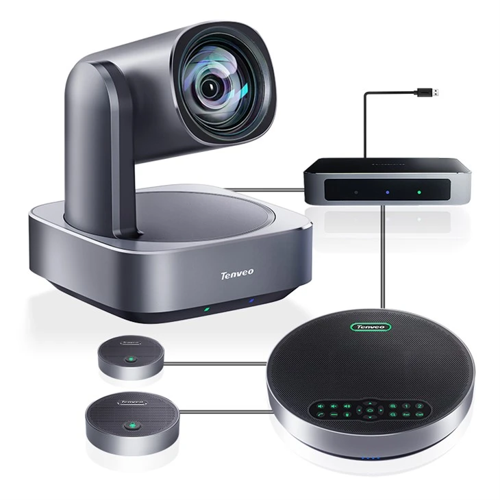 Equipo de oficina, sistema de conferencias, zoom óptico de 12x, cámara ptz y altavoz con rango de captación de voz de 9 metros