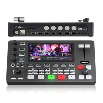 Conmutador mezclador de vídeo Tenveo 4K HDMI, pantalla LCD FHD de 5,5 pulgadas, conmutador de transmisión en vivo HDMI de 4 canales